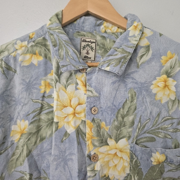 Montego Mon Mens Hawaiian Floral Casual Button Down Shirt 100% Silk | L - Picture 2 of 8
